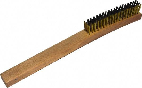 Gordon Brush - 4 Rows x 19 Columns Brass Plater Brush - 5-3/8" Brush Length, 13-3/4" OAL, 1-1/8 Trim Length, Wood Curved Handle - A1 Tooling