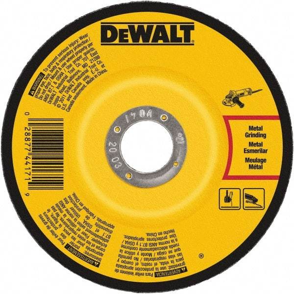 DeWALT - 24 Grit, 6" Wheel Diam, 1/4" Wheel Thickness, Type 27 Depressed Center Wheel - Aluminum Oxide, Resinoid Bond, 10,100 Max RPM - A1 Tooling