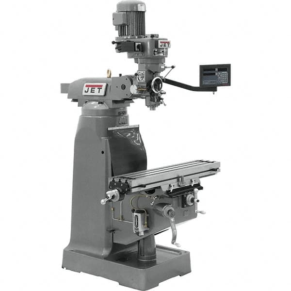 Jet - 7-7/8" Table Width x 35-3/4" Table Length, Variable Speed Pulley Control, 1 Phase Knee Milling Machine - R8 Spindle Taper, 1-1/2 hp - A1 Tooling