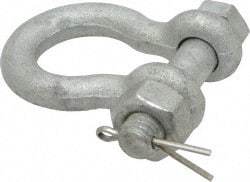 Made in USA - 3/8" Nominal Chain Size, 1 Ton Carbon Steel Bolt Anchor Shackle - 3/8" Diam, 7/16" Pin Diam, 1-7/16" High Inside Jaw, 1-1/8" Inside Width, 1-1/4" Max Body Thickness - A1 Tooling