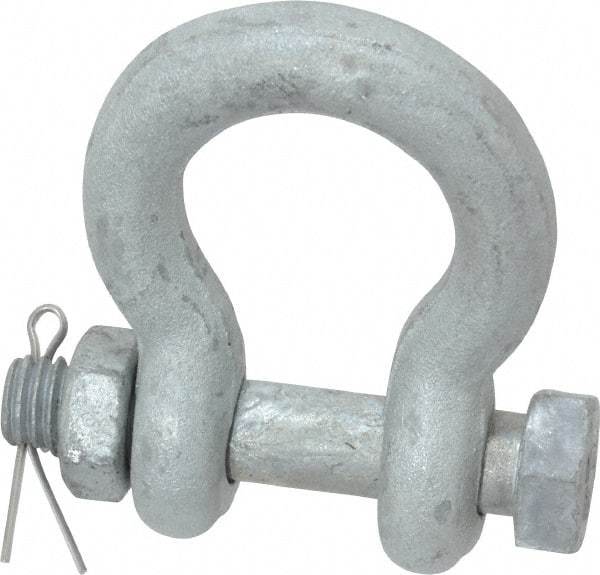 Made in USA - 7/16" Nominal Chain Size, 1.5 Ton Carbon Steel Bolt Anchor Shackle - 7/16" Diam, 1/2" Pin Diam, 1-11/16" High Inside Jaw, 1-1/4" Inside Width, 1-1/4" Max Body Thickness - A1 Tooling