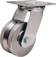 Hamilton - 4" Diam x 2" Wide, Stainless Steel Swivel Caster - 850 Lb Capacity, Top Plate Mount, 3-3/4" x 4-1/2" Plate, Stainless Steel Precision Ball Bearing - A1 Tooling