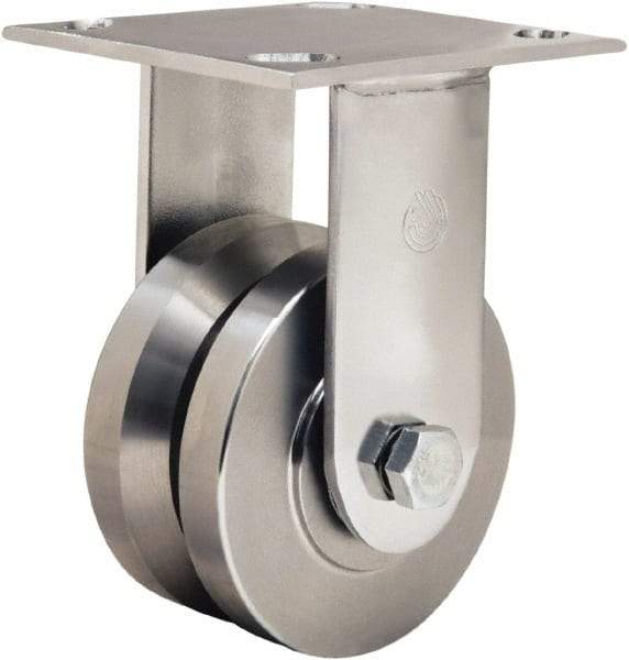 Hamilton - 4" Diam x 2" Wide, Stainless Steel Rigid Caster - 850 Lb Capacity, Top Plate Mount, 3-3/4" x 4-1/2" Plate, Stainless Steel Precision Ball Bearing - A1 Tooling