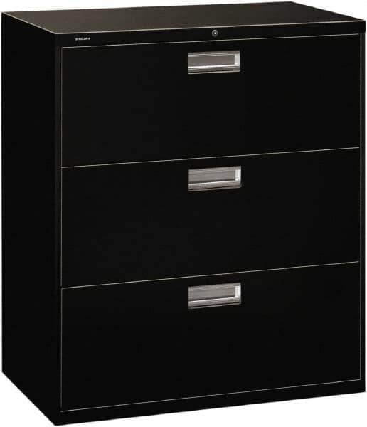 Hon - 36" Wide x 40-7/8" High x 19-1/4" Deep, 3 Drawer Lateral File with Lock - Steel, Black - A1 Tooling