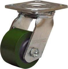 Hamilton - 3-1/4" Diam x 2" Wide x 5-1/4" OAH Top Plate Mount Swivel Caster - Polyurethane Mold onto Cast Iron Center, 575 Lb Capacity, Straight Roller Bearing, 4 x 4-1/2" Plate - A1 Tooling