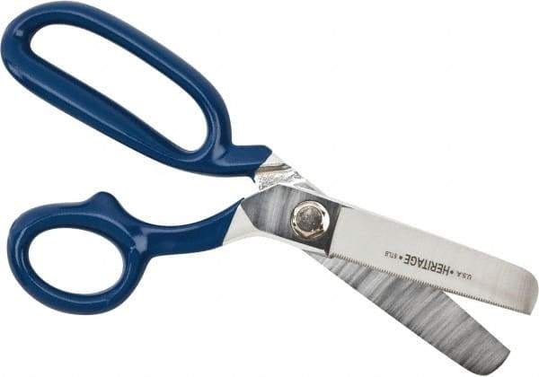 Heritage Cutlery - 3-1/4" LOC, 9-3/4" OAL Carbon Steel Standard Shears - Right Hand, 1 Blade Serrated, Plastic Coated Bent Handle, For General Purpose Use - A1 Tooling