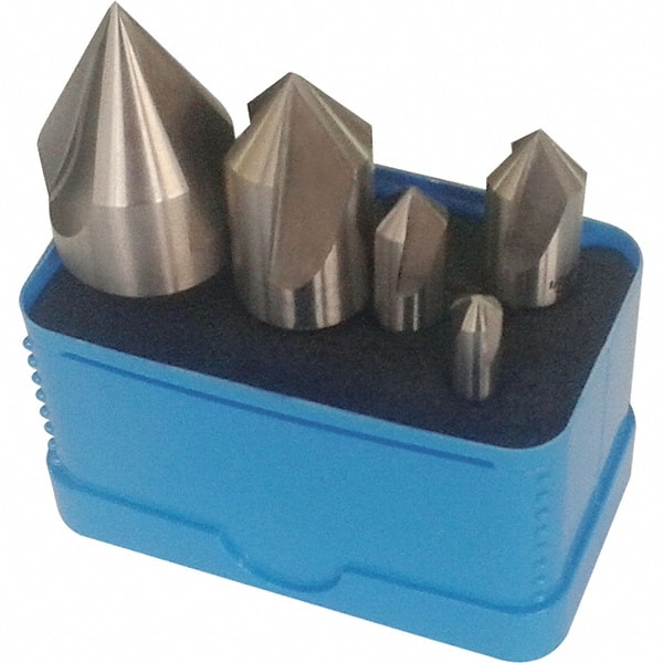 Interstate - 5 Piece, 1/16 to 9/16" Head Diam, 100° Included Angle, Single End Countersink Set - A1 Tooling