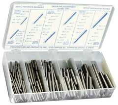 Precision Brand - 100 Piece, #0 to #6" Pin Diam, Taper Pin Assortment - 3/4 to 3" Long, 1215 & 12L14 Steel - A1 Tooling