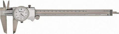 Mitutoyo - 8" Max, 0.001" Graduation, 0.1" per Revolution, Dial Caliper - White Face, 1.9688" Jaw Length, Accurate to 0.0020" - A1 Tooling