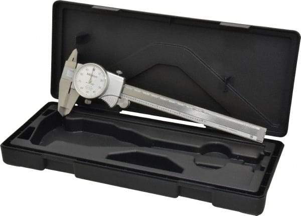 Mitutoyo - 0mm to 6" Range, 0.001" Graduation, 0.1" per Revolution, Dial Caliper - White Face, 1-9/16" Jaw Length, Accurate to 0.0010" - A1 Tooling