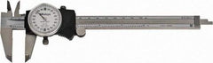 Mitutoyo - 0mm to 6" Range, 0.001" Graduation, 0.2" per Revolution, Dial Caliper - White Face, 1-9/16" Jaw Length, Accurate to 0.0010" - A1 Tooling