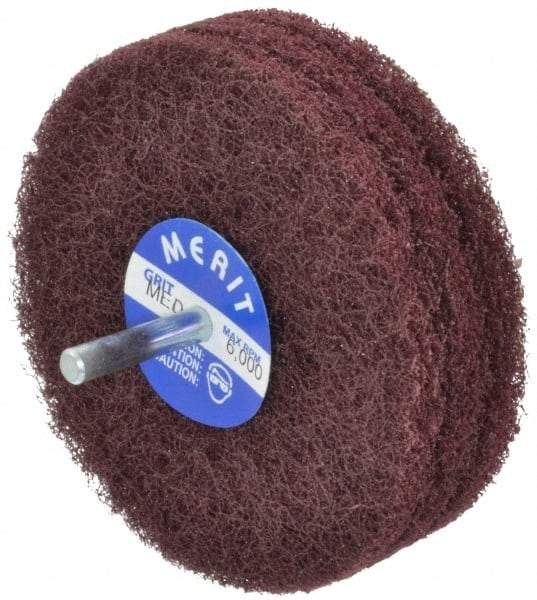 Merit Abrasives - 4" Diam, Medium Mounted Scrubber Buffing Wheel - 3 Ply, Medium Grade, 1/4" Shank Diam, 6,000 RPM - A1 Tooling