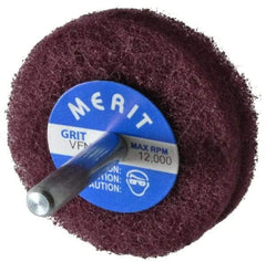 Merit Abrasives - 2" Diam, Medium Mounted Scrubber Buffing Wheel - 2 Ply, Very Fine Grade, 1/4" Shank Diam, 12,000 RPM - A1 Tooling