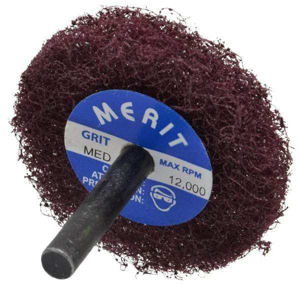 Merit Abrasives - 2" Diam, Medium Mounted Scrubber Buffing Wheel - 1 Ply, Medium Grade, 1/4" Shank Diam, 12,000 RPM - A1 Tooling