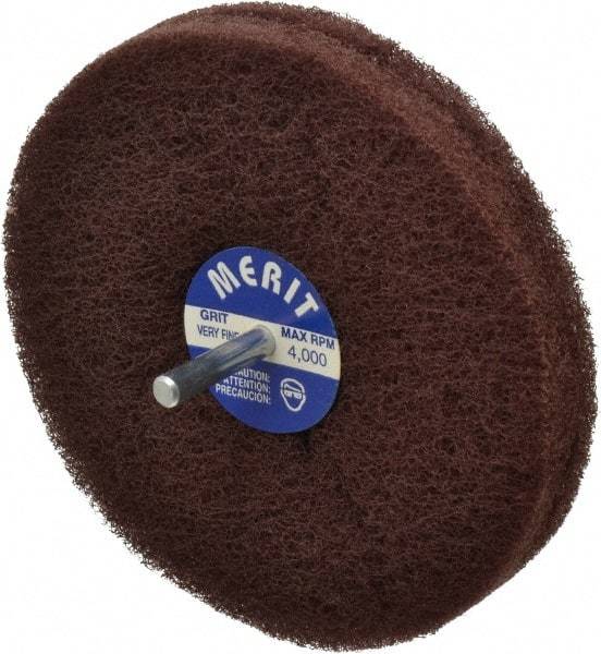 Merit Abrasives - 5" Diam, Medium Mounted Scrubber Buffing Wheel - 2 Ply, Very Fine Grade, 1/4" Shank Diam, 4,000 RPM - A1 Tooling