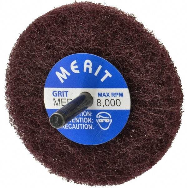 Merit Abrasives - 3" Diam, Medium Mounted Scrubber Buffing Wheel - 1 Ply, Medium Grade, 1/4" Shank Diam, 8,000 RPM - A1 Tooling