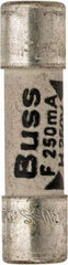 Cooper Bussmann - 250 VAC, 32 VDC, 0.25 Amp, Fast-Acting Miniature Ceramic Fuse - 20mm OAL, 5mm Diam - A1 Tooling