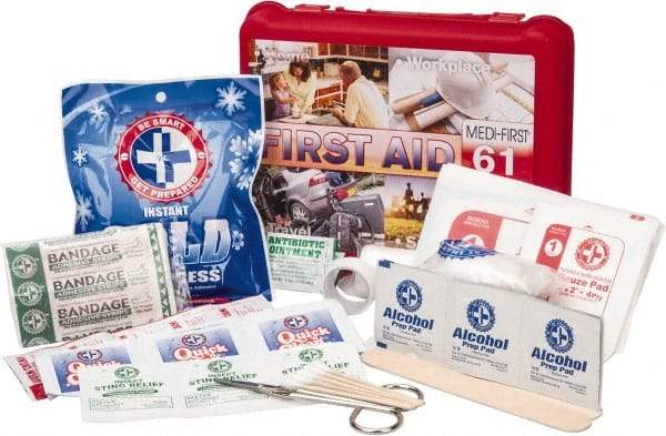 Medique - 61 Piece, Multipurpose/Auto/Travel First Aid Kit - 8" Wide x 2-1/2" Deep x 6" High, Plastic Case - A1 Tooling