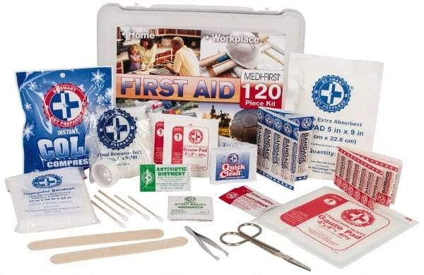 Medique - 120 Piece, Multipurpose/Auto/Travel First Aid Kit - 10" Wide x 3-1/2" Deep x 7-1/2" High, Plastic Case - A1 Tooling