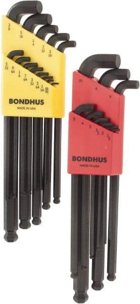 Bondhus - 22 Piece L-Key Ball End Hex Key Set - Hex Range 0.05 to 3/8", Protanium Up to reg/ Over Steel - A1 Tooling