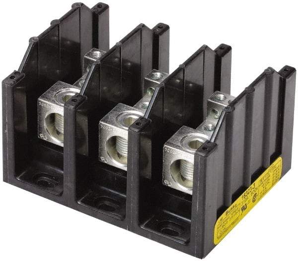 Cooper Bussmann - 3 Poles, 380 Amp, 500 kcmil-6 AWG (Cu/Al) Primary, 3/8-16 x 1-1/4 Stud Secondary, Thermoplastic Power Distribution Block - 600 VAC/VDC, 1 Primary Connection, 5.2 Inch Long x 3.32 Inch Deep x 4 Inch High - A1 Tooling