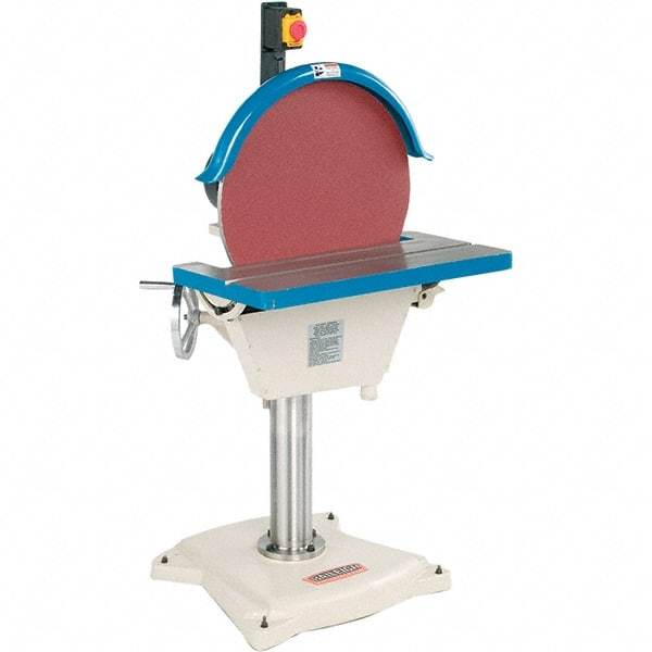 Baileigh - 20" Diam, 1,100 RPM, Single Phase Disc Sanding Machines - 25-1/2" Long Table x 14-1/2" Table Width, 30-1/2" Overall Length x 54-1/2" Overall Height - A1 Tooling