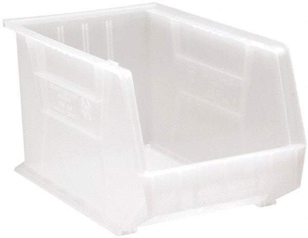 Quantum Storage - 75 Lb. Load Capacity, 18" Deep, Clear Polypropylene Hopper Stacking Bin - 10" High x 11" Wide x 18" Long - A1 Tooling