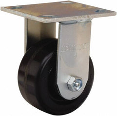 Hamilton - 4" Diam x 2" Wide x 5-5/8" OAH Top Plate Mount Rigid Caster - Phenolic, 800 Lb Capacity, Straight Roller Bearing, 4 x 4-1/2" Plate - A1 Tooling