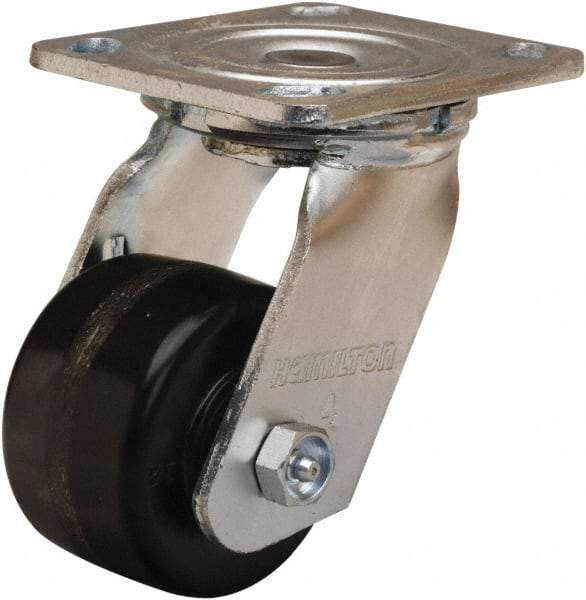 Hamilton - 3-1/4" Diam x 2" Wide x 5-1/4" OAH Top Plate Mount Swivel Caster - Phenolic, 700 Lb Capacity, Straight Roller Bearing, 4 x 4-1/2" Plate - A1 Tooling