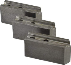 H & R Manufacturing - 1.5mm x 60° Serrated Attachment, Square Soft Lathe Chuck Jaw - 3 Jaws, Steel, 0.969" Btw Mount Hole Ctrs, 3-1/8" Long x 1" Wide x 1-1/2" High, 0.433" Groove, 8mm Fastener - A1 Tooling