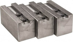 H & R Manufacturing - 1.5mm x 60° Serrated Attachment, Square Soft Lathe Chuck Jaw - 3 Jaws, Steel, 1.181" Btw Mount Hole Ctrs, 4" Long x 1-3/4" Wide x 2" High, 0.63" Groove, 12mm Fastener - A1 Tooling