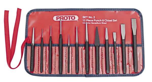 Proto - 12 Piece Punch & Chisel Set - 13/64 to 1/2" Chisel, 3/8 to 3/16" Punch, Round Shank - A1 Tooling