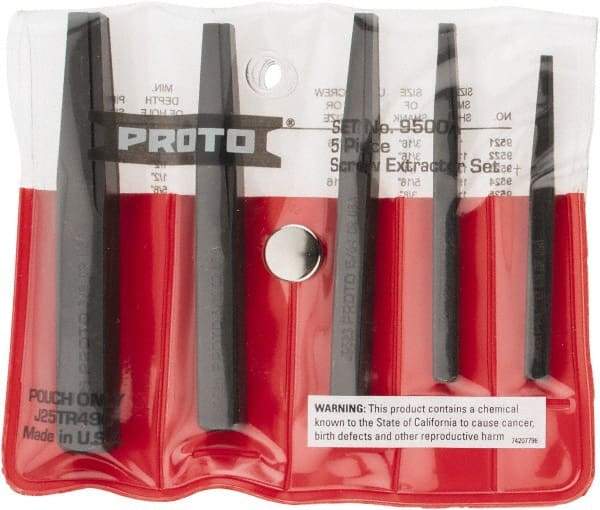 Proto - 5 Piece Screw Extractor Set - Screw Range 3/16 to 3/4" - A1 Tooling