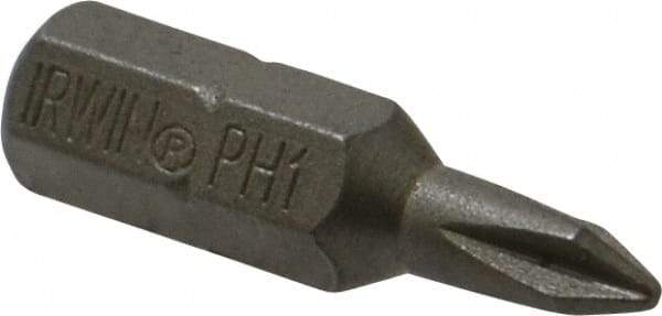 Irwin - #1, Reduced Tip Phillips Screwdriver Bit - 1/4" Drive, 1" OAL - A1 Tooling