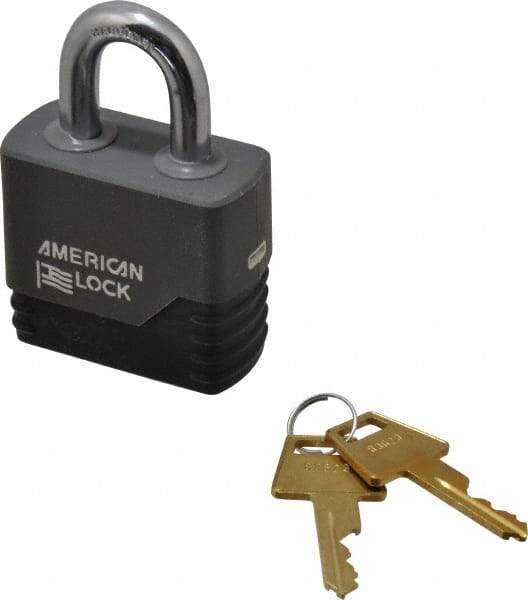 American Lock - 1-1/8" Shackle Clearance, Keyed Different Padlock with Weather Cover - 3/8" Shackle Diam, Aluminum - A1 Tooling