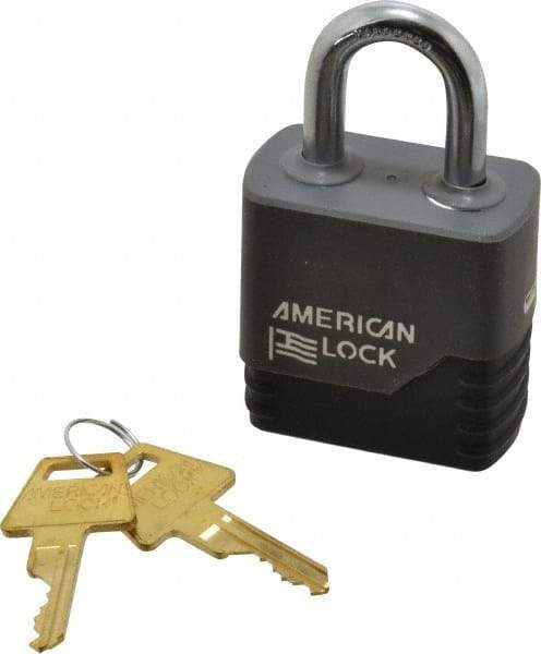 American Lock - 1-1/8" Shackle Clearance, Keyed Different Padlock with Weather Cover - 5/16" Shackle Diam, Brass - A1 Tooling