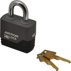 American Lock - 1-1/8" Shackle Clearance, Keyed Different Padlock with Weather Cover - 3/8" Shackle Diam, Brass - A1 Tooling