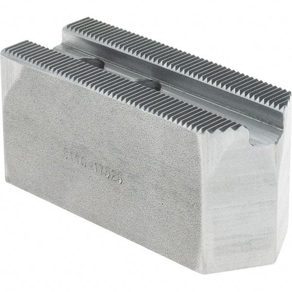 Atlas Workholding - 1.5mm x 60° Serrated Attachment, Square Soft Lathe Chuck Jaw - Steel, 0.787" Btw Mount Hole Ctrs, 3-1/8" Long x 1-1/4" Wide x 1-1/2" High, 0.475" Groove, M10mm Fastener - A1 Tooling