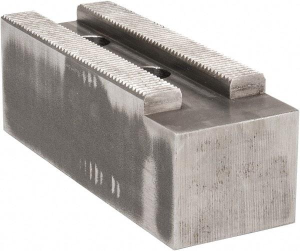 Atlas Workholding - 1.5mm x 60° Serrated Attachment, Square Soft Lathe Chuck Jaw - Steel, 2.362" Btw Mount Hole Ctrs, 7" Long x 2-1/2" Wide x 2-1/2" High, 0.984" Groove, M20mm Fastener - A1 Tooling