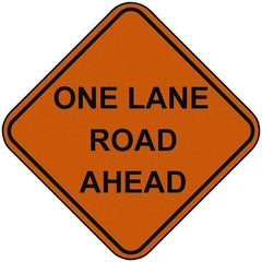 PRO-SAFE - "One Lane Road Ahead", 48" Wide x 48" High, Nylon Construction Roadway Signs - Orange, Square, Sign Stand Mount - A1 Tooling