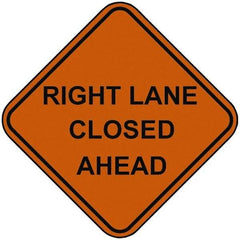 PRO-SAFE - "Right Lane Closed Ahead", 48" Wide x 48" High, Nylon Construction Roadway Signs - Orange, Square, Sign Stand Mount - A1 Tooling