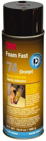 3M - 24 oz Aerosol Orange Spray Adhesive - High Tack, 170°F Heat Resistance, 40 Sq Ft Coverage, Medium Strength Bond, 15 min Max Bonding Time, Flammable, Series 74 - A1 Tooling