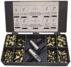 PRO-LUBE - 101 Piece, Metric, Box Plastic Steel Grease Fitting Set - Includes Metric Thread Types, Includes M10x1: (20) Straight, (5) 45°, (10) 90°, M6x1: (30) Straight, (5) 45°, (10) 90°, M8x1: (14) Straight, (5) 90° - A1 Tooling