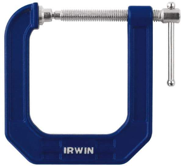 Irwin - Regular-Duty 2" Max Opening, 3-1/2" Throat Depth, Cast Iron Standard C-Clamp - 600 Lb Capacity, 0" Min Opening, Deep Throat - A1 Tooling