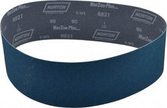 Norton - 4" Wide x 36" OAL, 80 Grit, Zirconia Alumina Abrasive Belt - Zirconia Alumina, Medium, Coated, Y Weighted Cloth Backing, Dry, Series R821 - A1 Tooling