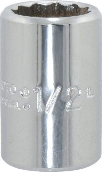 Proto - 1/2", 3/8" Drive, Standard Hand Socket - 12 Points, 1-1/8" OAL, Chrome Finish - A1 Tooling