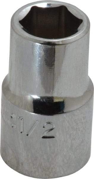 Proto - 1/2", 1/2" Drive, Standard Hand Socket - 6 Points, 1-31/64" OAL, Chrome Finish - A1 Tooling