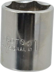 Proto - 1", 1/2" Drive, Standard Hand Socket - 6 Points, 1-9/16" OAL, Chrome Finish - A1 Tooling