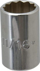 Proto - 11/16", 1/2" Drive, Standard Hand Socket - 12 Points, 1-1/2" OAL, Chrome Vanadium, Chrome Finish - A1 Tooling