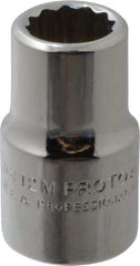 Proto - 1/2" Drive, Standard Hand Socket - 12 Points, 1-1/2" OAL, Chrome Vanadium, Chrome Finish - A1 Tooling